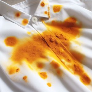 turmeric stains on a white shirt