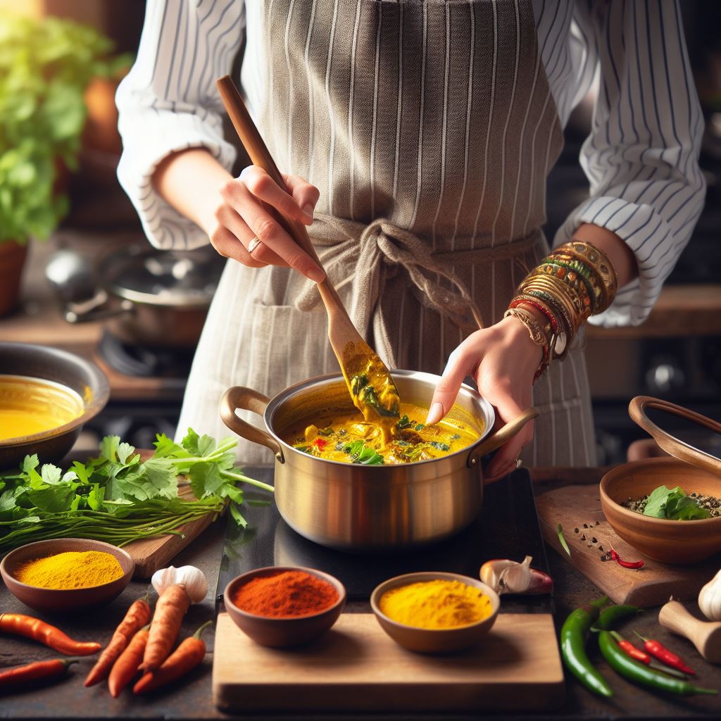 person cooking with turmeric