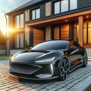 polished black car on driveway